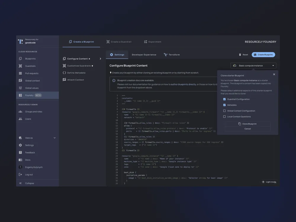 Resourcely product interface